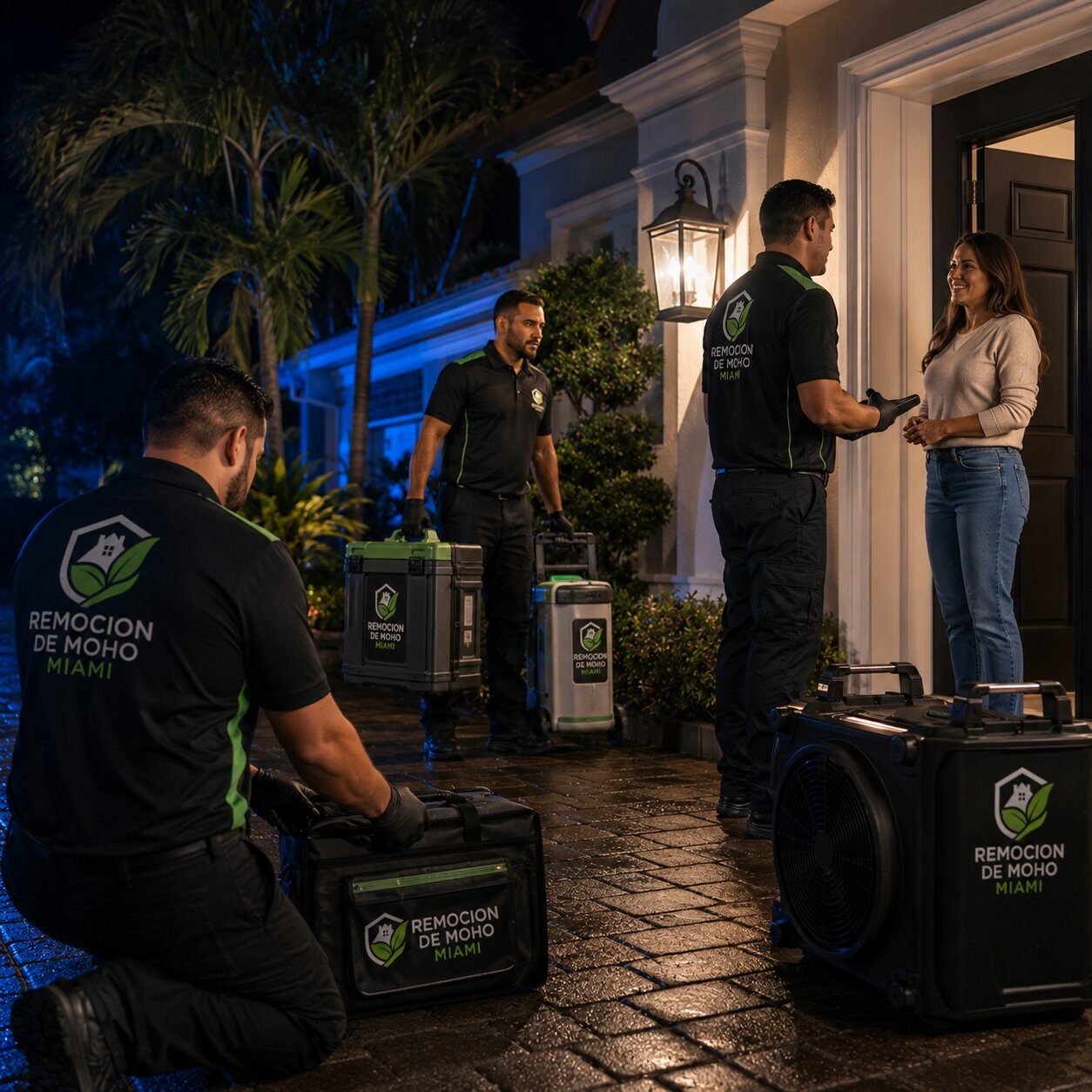 Equipo de Remoción De Moho Miami llegando a casa para servicio de emergencia 24/7